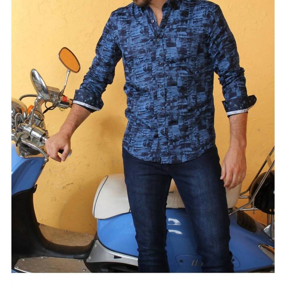 NEW EIGHT X shadow print button down shirt in blue